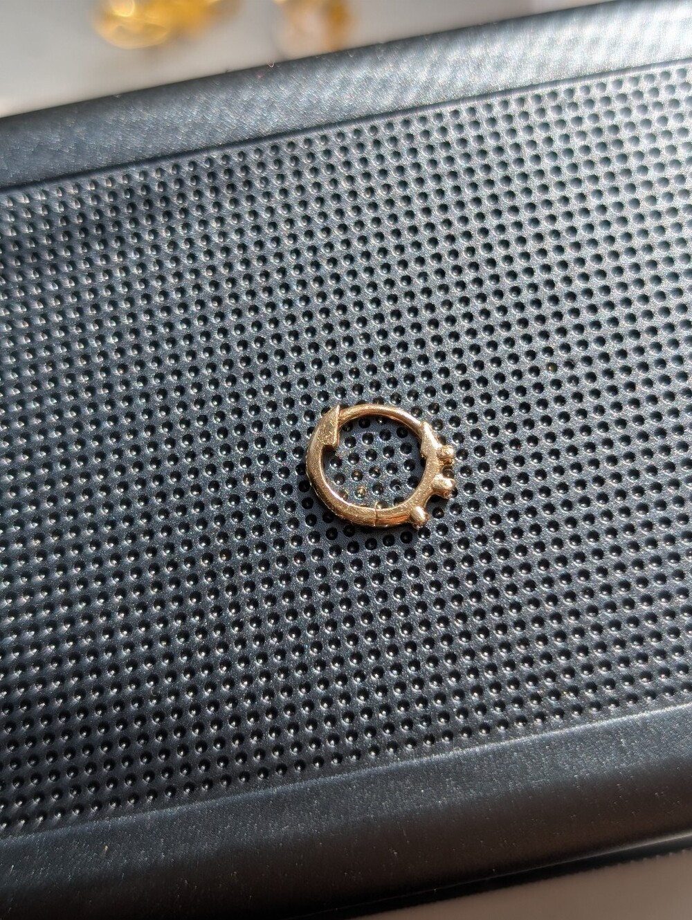Pupil Hall Everythingness outward facing clicker, 14k yellow gold + 3 diamonds